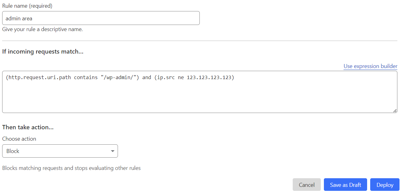 restrict access to admin area with cloudflare